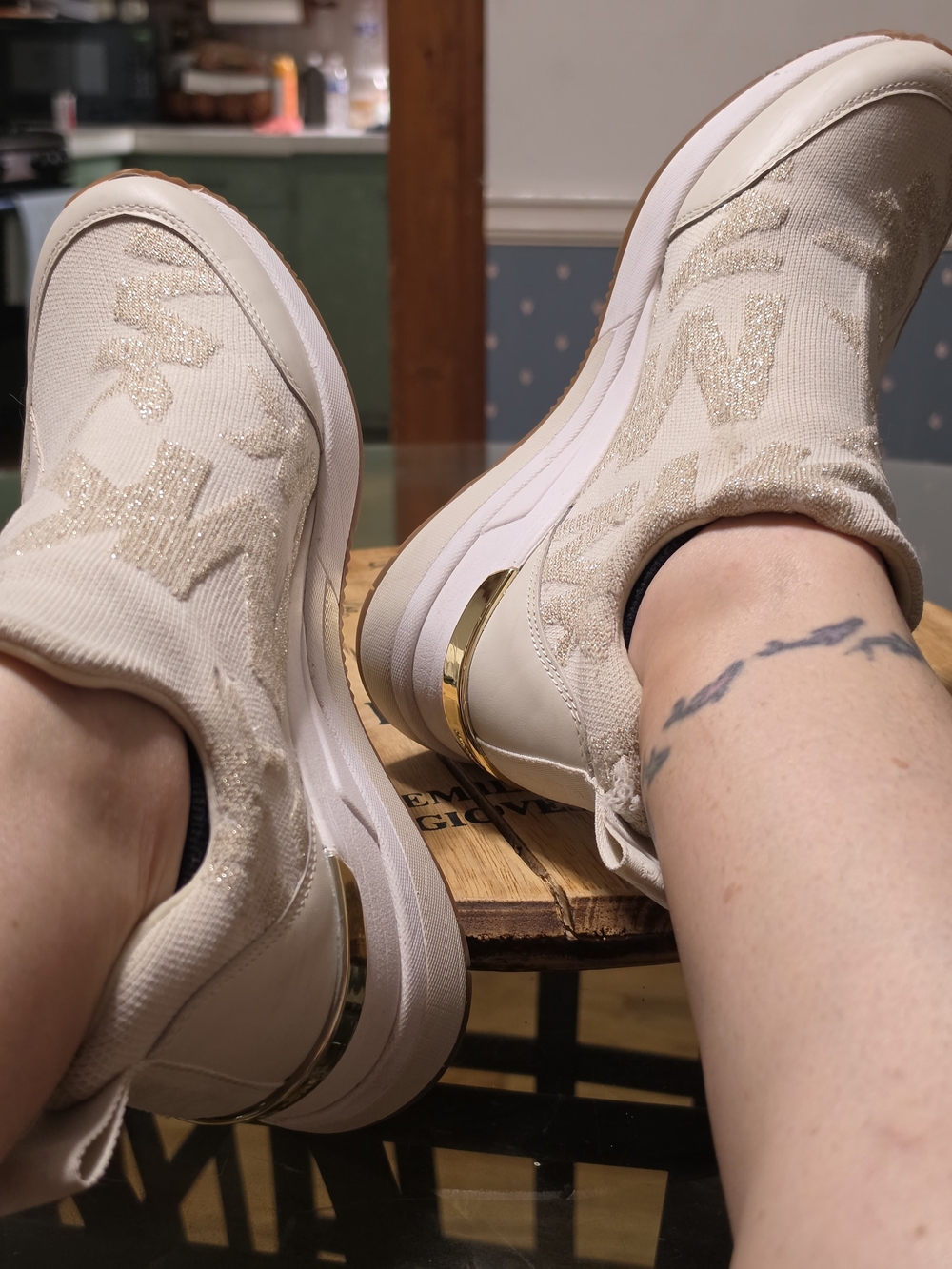 Women’s Slip-On Platform Sneakers - Cream with Gold Accent
